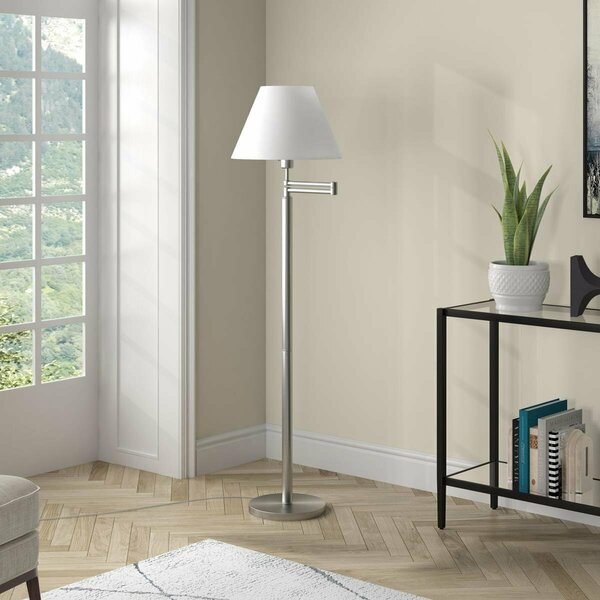 Hudson & Canal Moby Swing Arm Floor Lamp with Fabric Empire Shade, Brushed Nickel & White FL1594